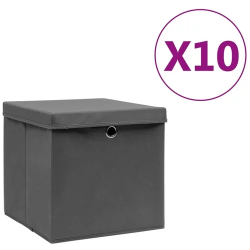  Škatle s pokrovi 10 kosov 28x28x28 cm sive