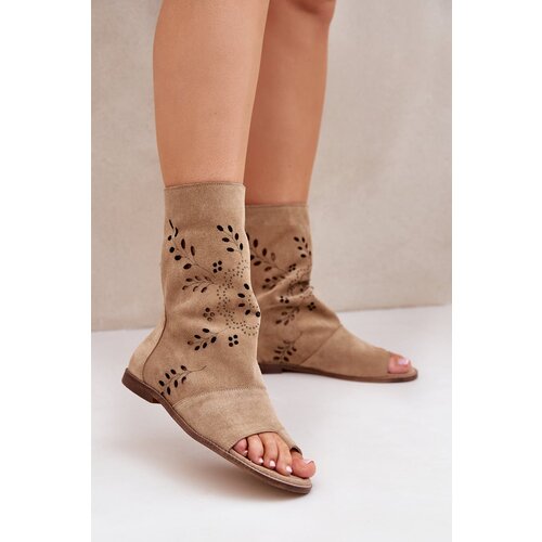 Lewski Shoes Zazoo 3437 Women&amp;#039;s Suede Sandals With Zipper Beige Slike