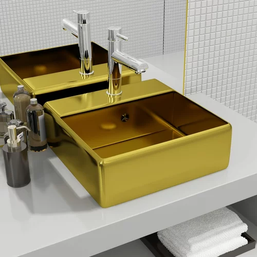 vidaXL umivaonik sa zaštitom od prelijevanja 41x41x15 cm keramički zlatni