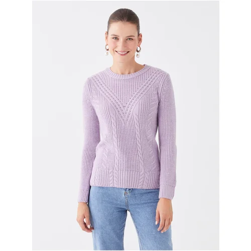 LC Waikiki Women's Crew Neck Knitwear Sweater with Openwork Long Sleeves