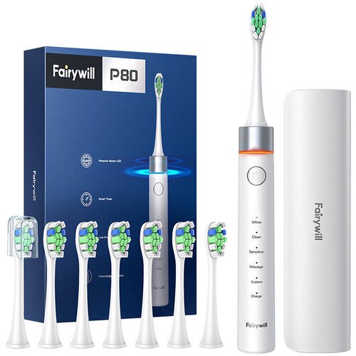 Fairywill FW-P80 sonična električna četkica s nastavcima i kutijicom, bijela Cijene
