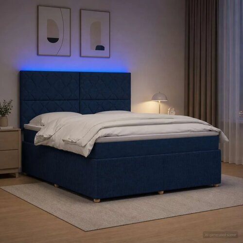  LED okvir za krevet s madracem Plava 160 x 200 cm Tkanina - Plava 160 x 200 cm Dizajn s rombovima Slike