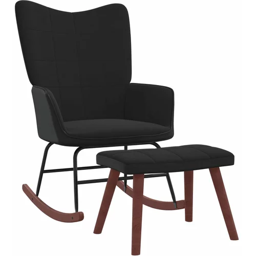 vidaXL Gugalni stol s stolčkom črn žamet in PVC
