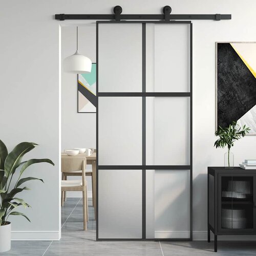  Klizna vrata crna 90 x 205 cm od kaljenog stakla i aluminija Cijene