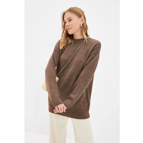 Trendyol Brown Straight Collar Knitwear Sweater