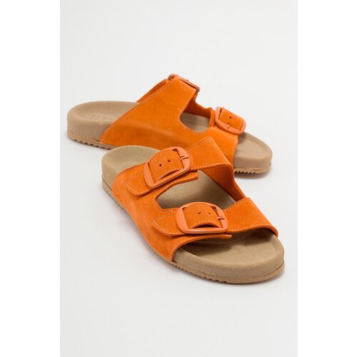 LuviShoes CHAMB Orange Suede Genuine Leather Women's Slippers. Cene