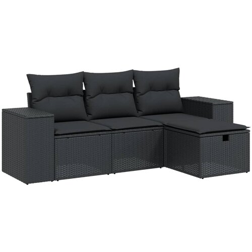 Maison Chic Seti vrtnega pohi&amp;scaron;tva - Vrtna garnitura - Vrtni pohi&amp;scaron;tvo set 4-delna z blazinami črna poli ratan, (21817515) Slike