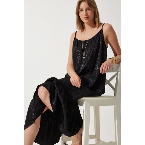  Women's Black Strappy Jacquard Loose Summer Dress Cene