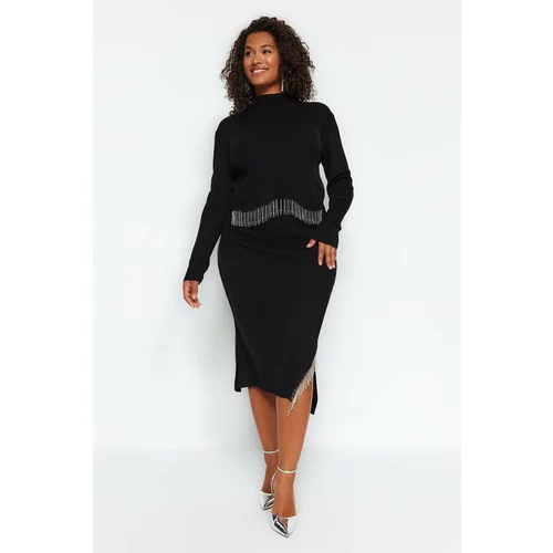 Trendyol Curve Black Stone Detailed Knitwear Top and Bottom Set