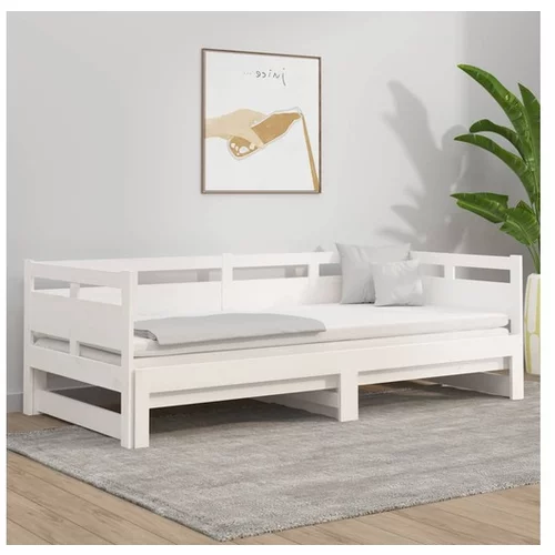  Izvlečna dnevna postelja bela trdna borovina 2x(90x190) cm