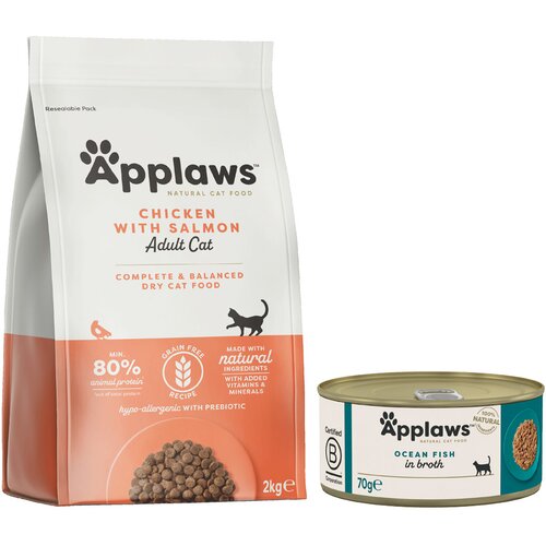 Applaws me&scaron;ano pakiranje suha & mokra hrana - 2 kg Adult pi&scaron;čanec & losos + 6 x 70 g morska riba Cijene
