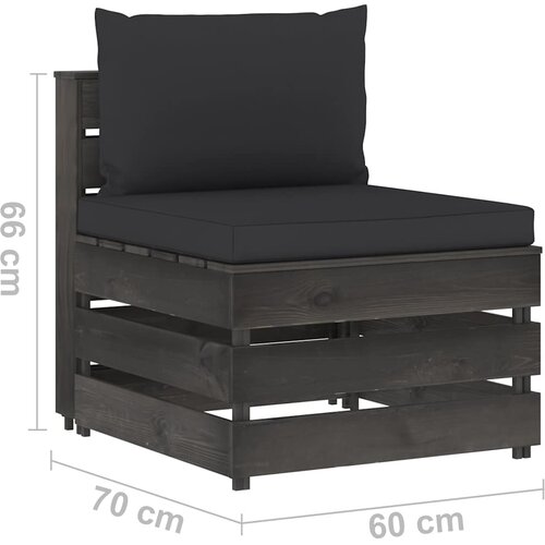  Modularna srednja sofa s jastucima od sivo impregniranog drva Crna Slike