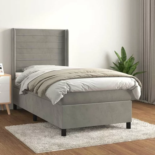 Box spring postelja z vzmetnico svetlo siva 90x200 cm žamet, (20899937)