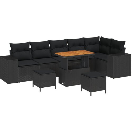 vidaXL Set od 9 komada vrtnog namještaja s jastucima Crni Poly Rattan Akacija, Set od 3 komada vrtne blagovaonice s jastucima Crni Poly Rattan Akacija Cijene