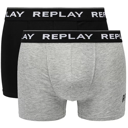Replay Boxers Boxer Style 2 Cuff Logo&Print 2Pcs Box - Black/Grey Melange - Men's