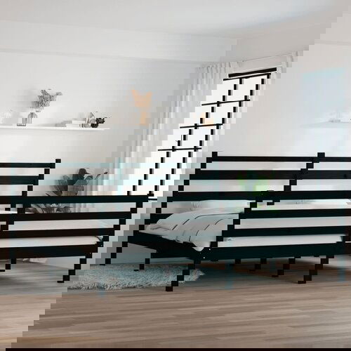 The Living Store Posteljni okvir iz trdne borovine 200x200 cm črn - Posteljni Okvir, (21525842) Slike