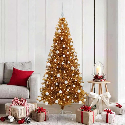 vidaXL Božično drevo med 300 LED z stojalom Zlata 180 cm PET Cene