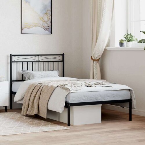 Metalni okvir za krevet s uzglavljem crni 100x190 cm Slike