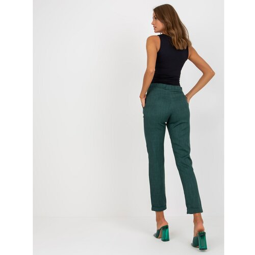 Fashion Hunters Dark green women's fabric pants Slike