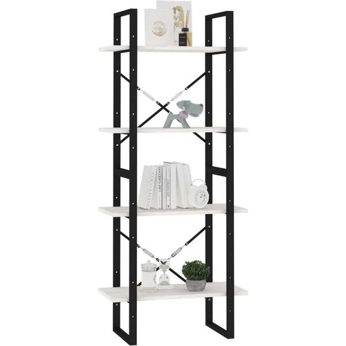 VidaXL Knjižna omara 4-nadstropna bela 60x30x140 cm trdna borovina Slike