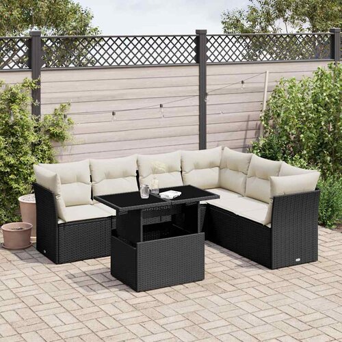  7-dijelni set vrtnih sofa od poliratana s jastucima crni Crna 100 x 55 x 73 cm Cene