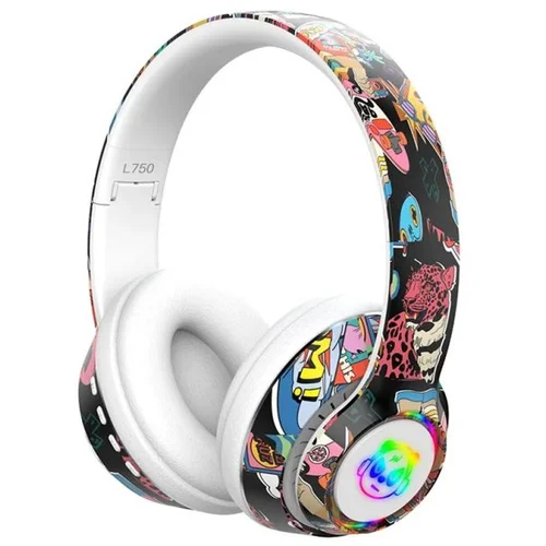  Slušalice bluetooth L750 HiFi RGB stickerbomb design, white