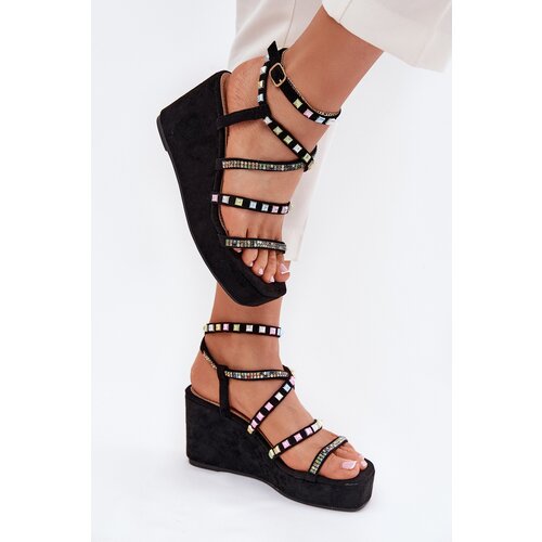 Boto Wedge Sandals For Women With Decoration On Straps Black Lunara Slike