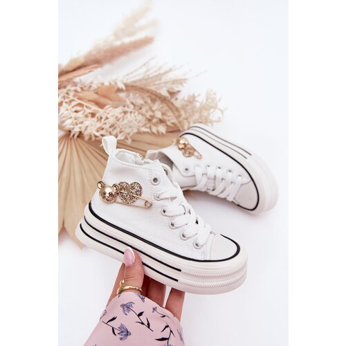 Boto Children's High Sneakers With Golden Decoration White Elvena Cene