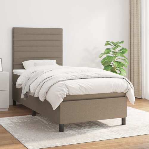 VidaXL Krevet s oprugama i madracem smeđesivi 100 x 200 cm od tkanine Slike
