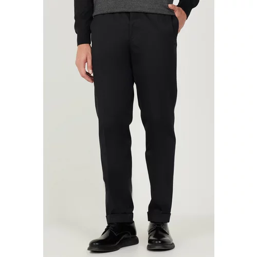 ALTINYILDIZ CLASSICS Men's Black Slim Fit Slim Fit Gabardine Fabric Patterned Cotton Elastic Waist Trousers