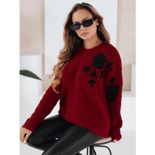 DStreet Damski sweter z aplikacją kwiat&amp;oacute;w GIRLHERBAL bordowy Slike