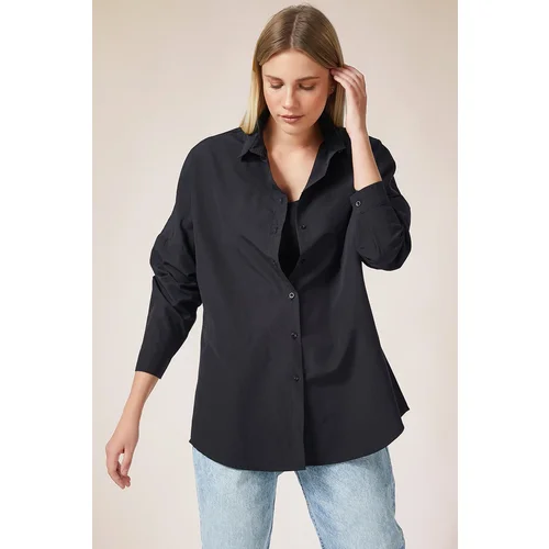 Happiness İstanbul Women's Black Oversize Long Basic Shirt