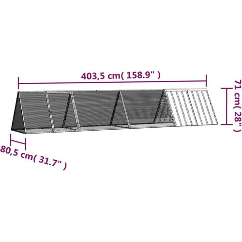 VidaXL Kletka za zajce siva 403,5x80,5x71 cm pocinkano jeklo Slike