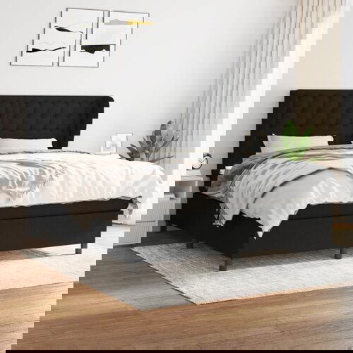 vidaXL Box spring postelja z vzmetnico črna 180x200 cm blago Cene