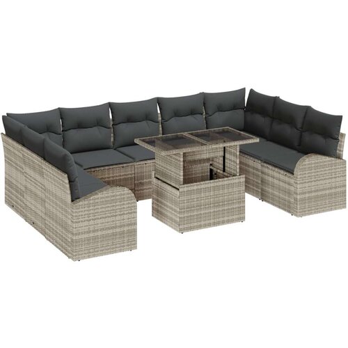 Set od 10 komada vrtnih sofa s jastučićima svjetlosiva poli ratan  2-sjedista vrtna sofa sa spremnikom i jastučićima svjetlosiva Cijene