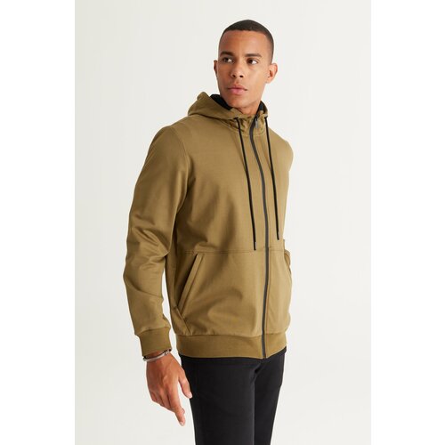 ALTINYILDIZ CLASSICS Men's Khaki Standard Fit Regular Fit Hooded Zipper Sweatshirt Jacket Slike