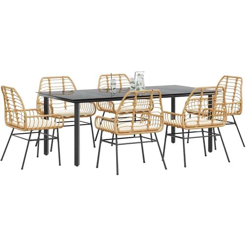  Vrtna garnitura - 6-dijelni vrtni blagovaonski set s jastucima poliratan i staklo Smeđa i krem ​​bijela 200 x 100 x 74 cm 6 Slike