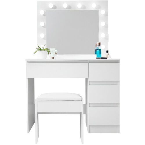 Aga toaletna mizica z ogledalom, razsvetljavo in el.predal + stolček Matte White, (21333506) Slike