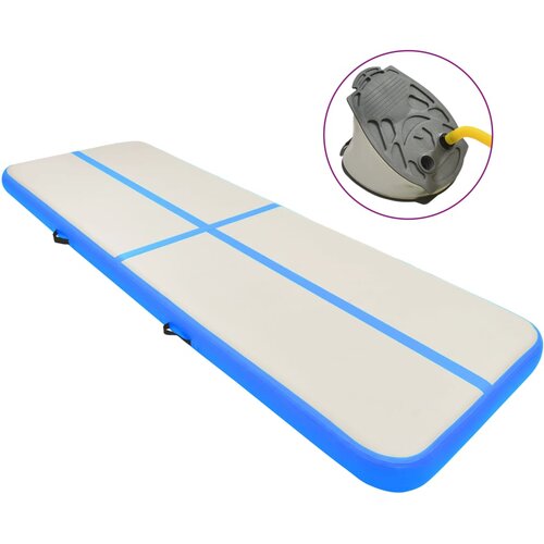 VidaXL Napihljiva gimnastična podloga s tlačilko 400x100x20 cm modra Slike