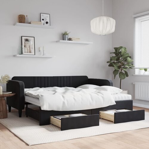 VidaXL Izvlečna dnevna postelja s predali črna 90x200 cm žamet Slike