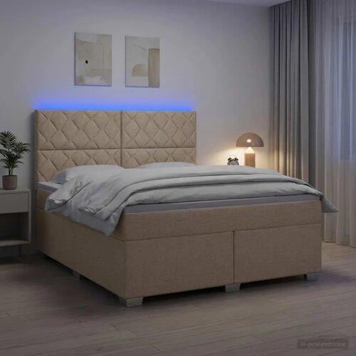  Boxspring krevet s madracem Krem 160 x 200 cm Tkanina - Krem 160 x 200 cm Dizajn s rombovima Slike