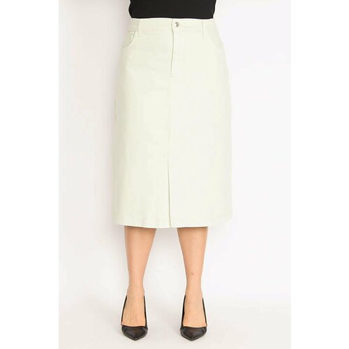 Şans Women's Plus Size Green 5-Pocket Denim Skirt Slike