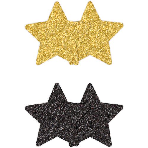 Ns Novelties Pretty Pasties Glitter Stars Black Gold 2 Pairs Slike