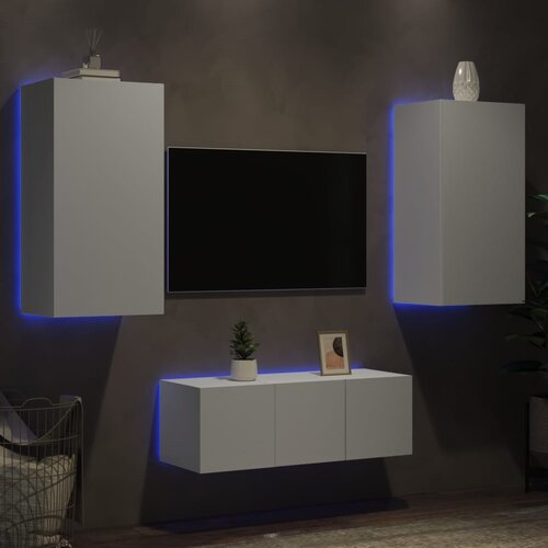 The Living Store Komplet TV omaric LED 4-delni bel inženirski les - Stenska TV Enota, (21670977) Cene