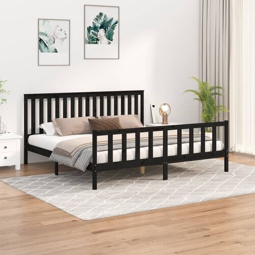  Posteljni okvir z vzglavjem črn 200x200 cm trdna borovina Slike