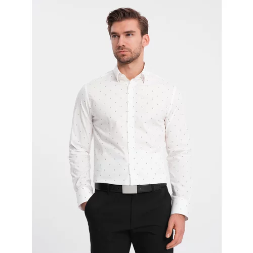 Ombre Classic men's cotton SLIM FIT shirt with anchors - white