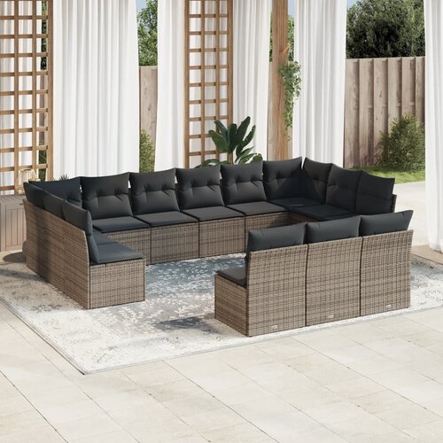 VidaXL 13-dijelni set vrtnih sofa od poliratana s jastucima sivi Slike