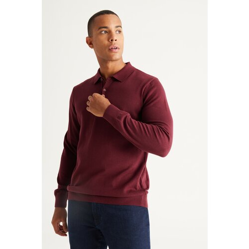 ALTINYILDIZ CLASSICS Men's Claret Red Standard Fit Normal Cut Polo Collar Cotton Knitwear Sweater. Slike