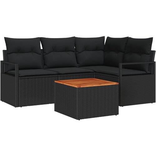 VidaXL set od 5 komada vrtnih sofa s jastučićima crni poly ratan akacija, dvosjed vrtna sofa s pohranom i jastučićima crni poly ratan Slike