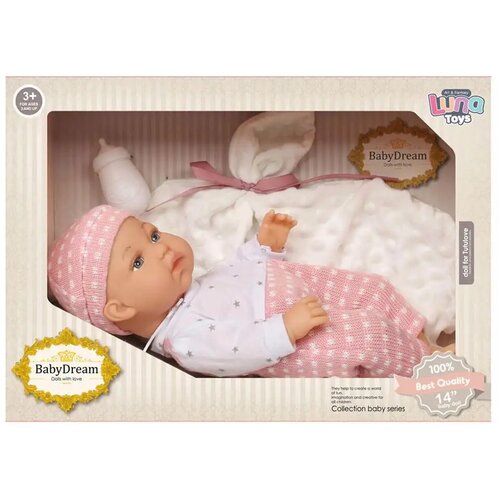 Luna Baby Dream: Dojenček v roza obleki z dodatki, velikosti 35 cm. Slike